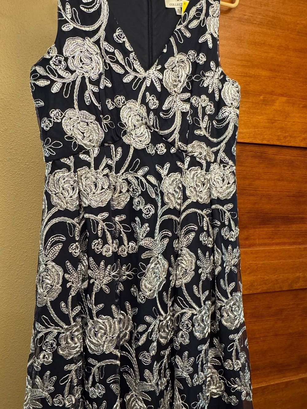 SD Collection Navy Blue Dress with Silver Embroidery